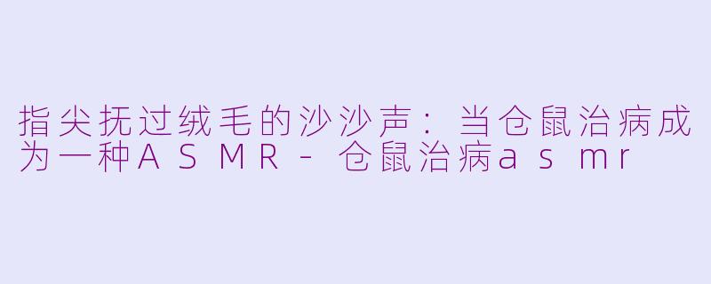 指尖抚过绒毛的沙沙声：当仓鼠治病成为一种ASMR-仓鼠治病asmr