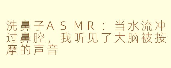 洗鼻子ASMR:当水流冲过鼻腔,我听见了大脑被按摩的声音